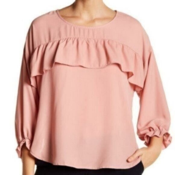 Halogen | Ruffle Front Balloon Sleeve Blouse Pink - Picture 1 of 8